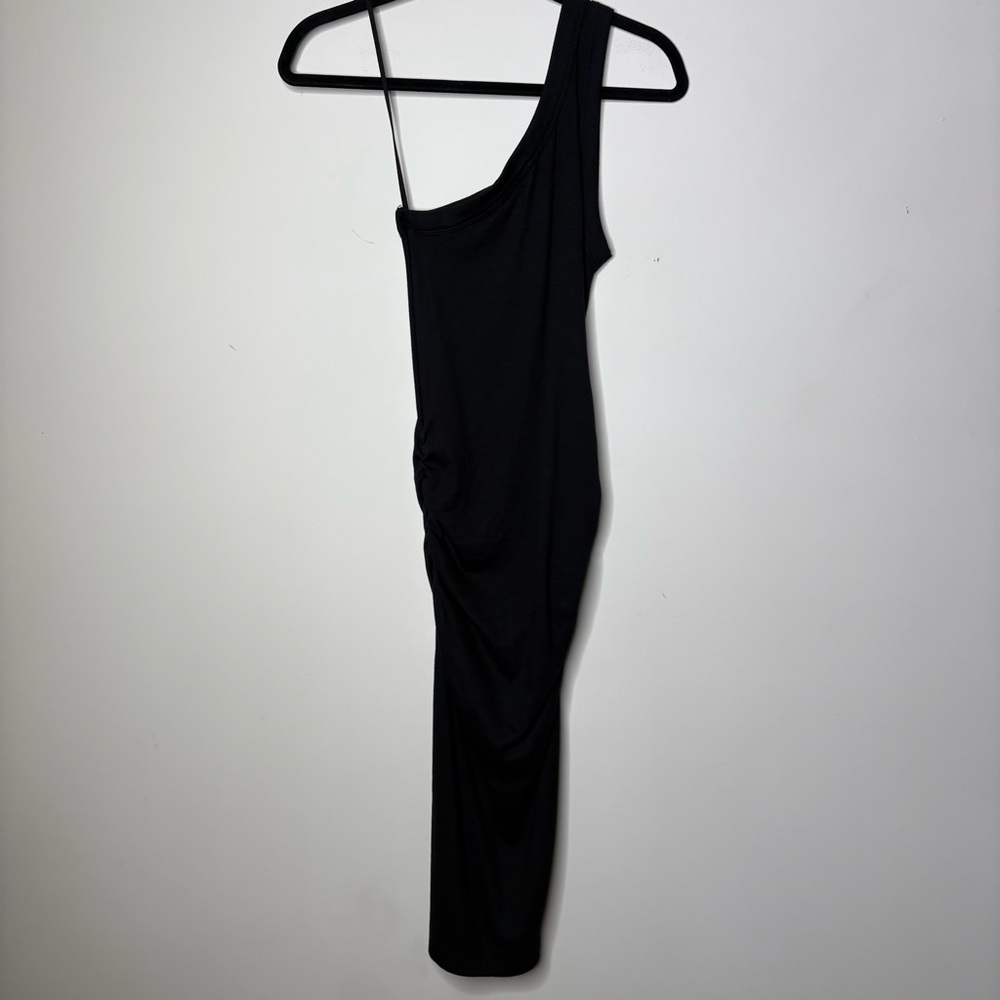 NWT Michael Stars Small Coco One-Shoulder Body-Con Ribbed Black Dress - Picture 4 of 5